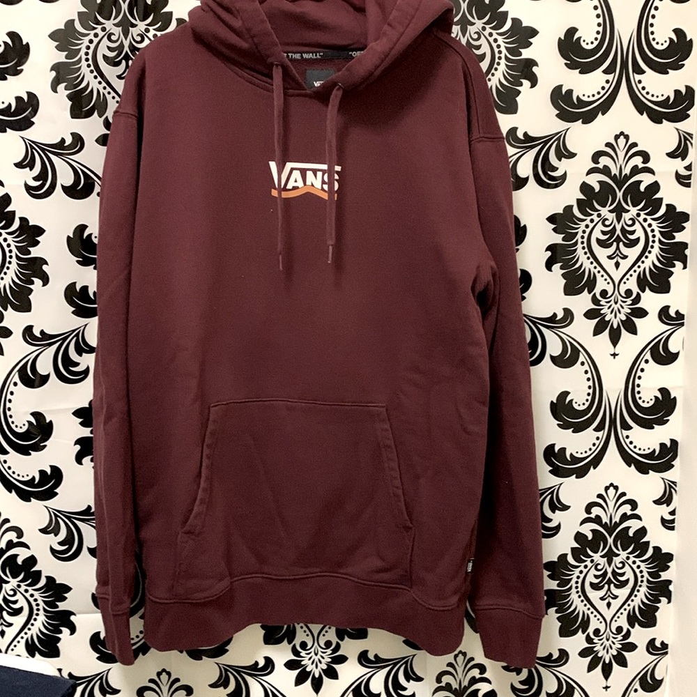 Vans Off The Wall Hoodie Adult Medium Burgundy Pullover Hooded Sweatshirt Mens M